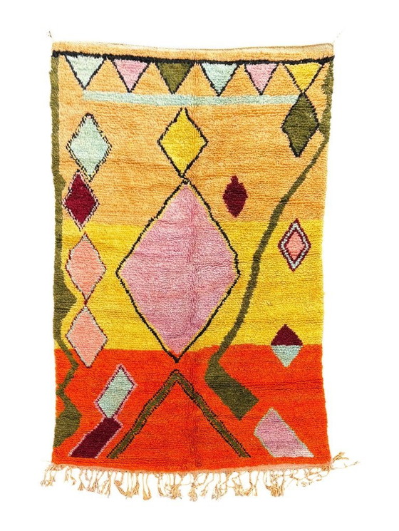 Image 1 of Farbenfroher marokkanischer Teppich in Gelb und Orange, authentischer marokkanischer Teppich
