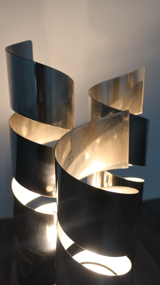 Image 1 of Max Sauze Spiral Chromed Steel Design Table Lamp Attr. 70s