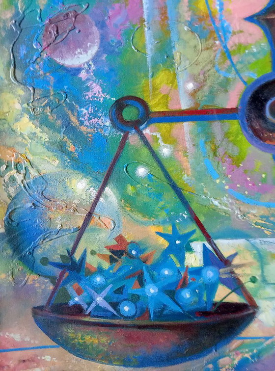 Original Oil Painting Abstract Expressionism Zodiac Sign Scales – Paintings & Drawings, Canvas (photo 3 of 7)