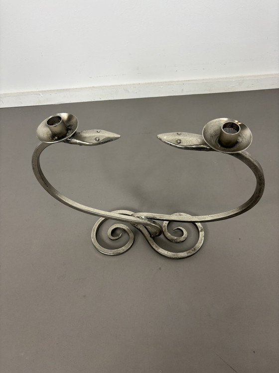 Image 1 of Set of 2 Vintage Metal Serpentine Candleholders