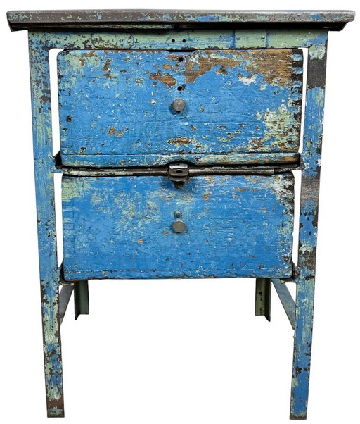 Commode industrielle bleue en fer, années 1950