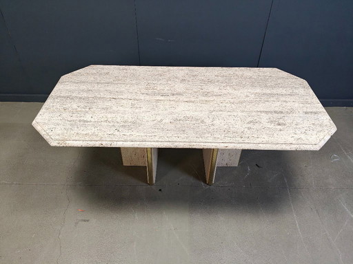 Vintage italian travertine and brass dining table 1970s