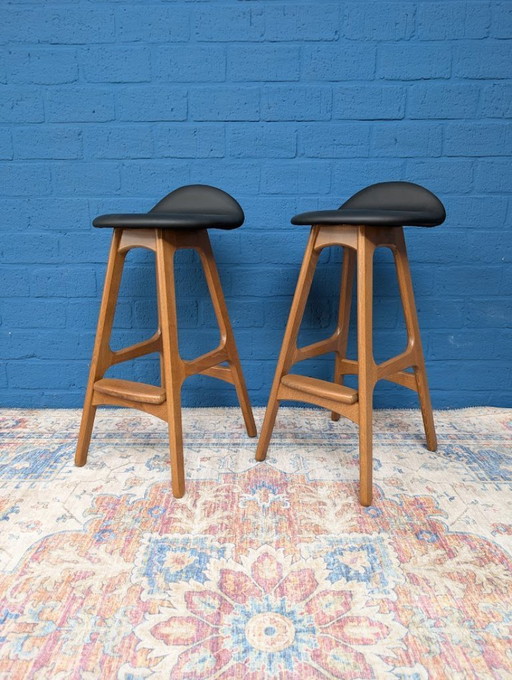 2x taburetes de bar Erik Buch, Hammel Møbelfabrik, diseño danés