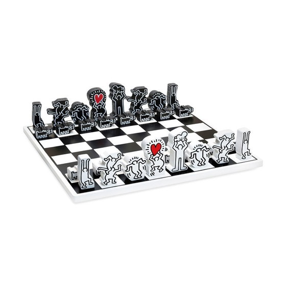 Image 1 of Keith Haring Schachset, schwarz-weiß, neu!!!