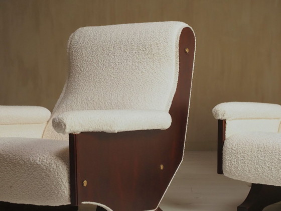 Image 1 of Pair of Italian 1960's modern walnut & boucle armchairs