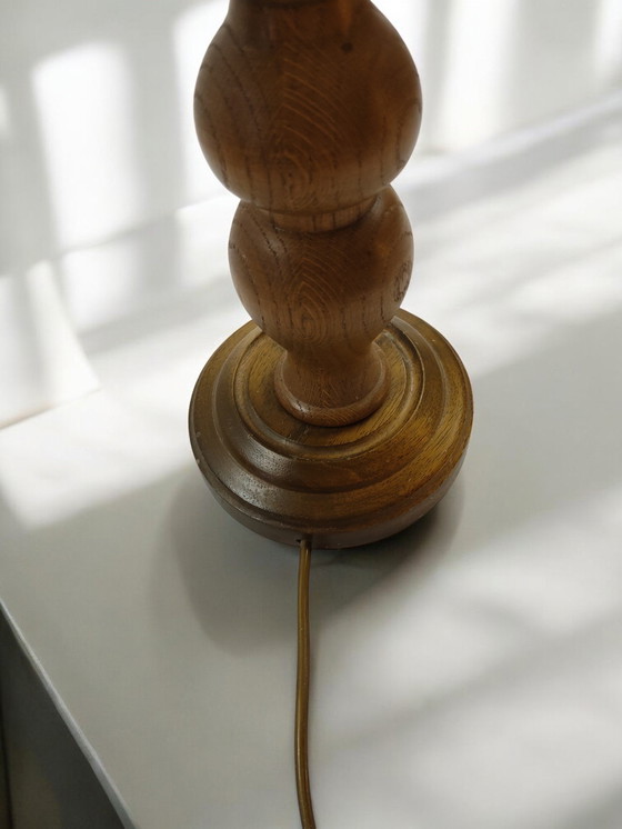 Image 1 of Lampada da tavolo in legno di teak con paralume in tessuto, metà secolo, Danimarca Vintage