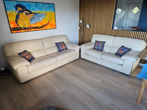 Roche Bobois 2 + 2½ dicke beige Ledersofas