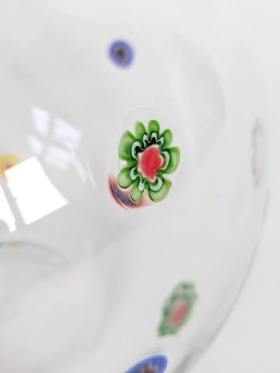 Image 1 of 1990s Leonardo Millefiori Ball Glass Vase, German Art Glass Murano Style Floral Inclusions