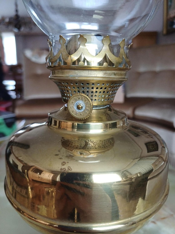 Lampada a petrolio antica in ottone, Lempereur & Bernard, Oggetti decorativi, Rame, Giallo (foto 2 di 10)