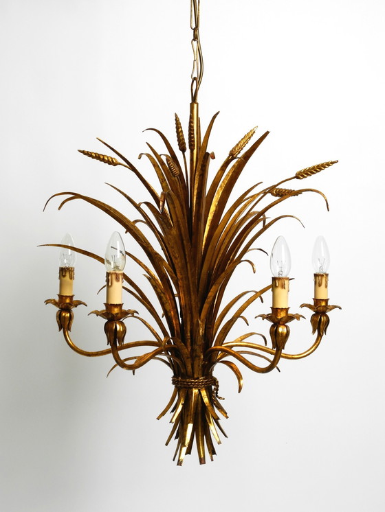 Image 1 of Beautiful Huge 1970S Gold-Plated 5-Arm Tall Metal Chandelier By Hans Kögl