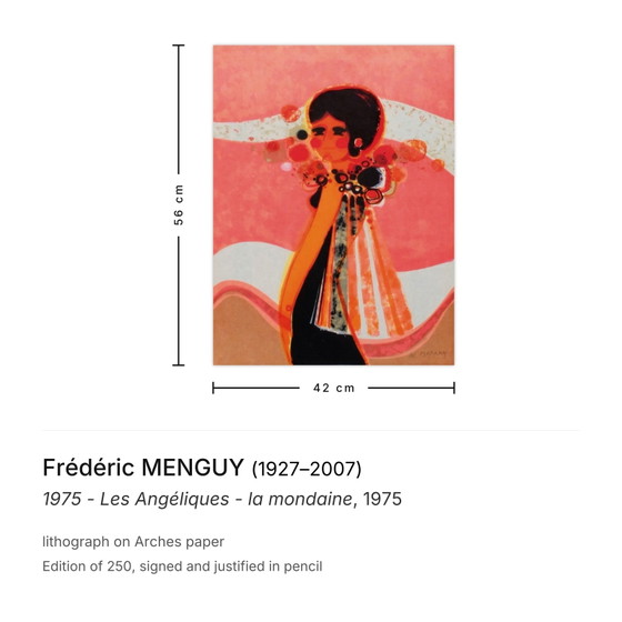 Frédéric Menguy Lithographie Signée 1975 - Les Angéliques - La Mondaine – Lithographies et sérigraphies, Paper (photo 3 of 5)
