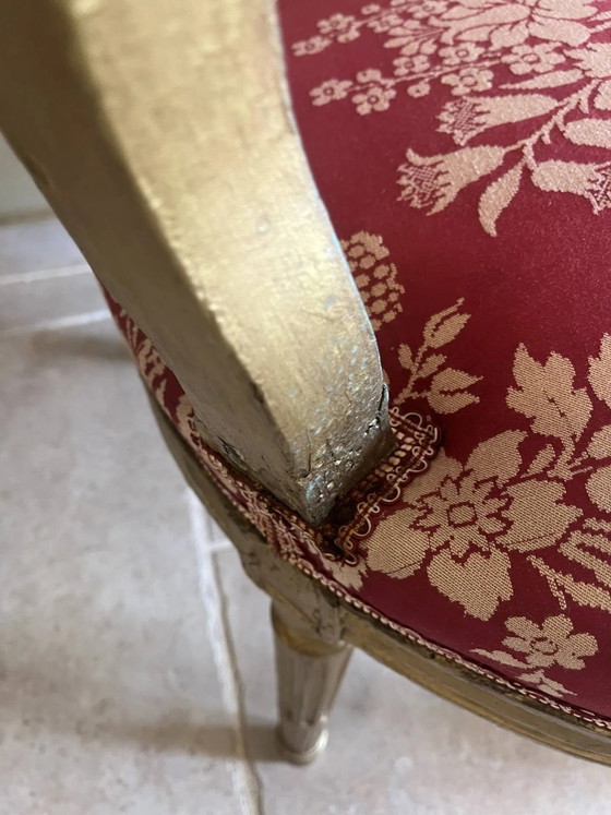 Fauteuil cabriolet Louis XVI en bois doré – dossier médaillon et tissu – Wood (photo 10 of 22)