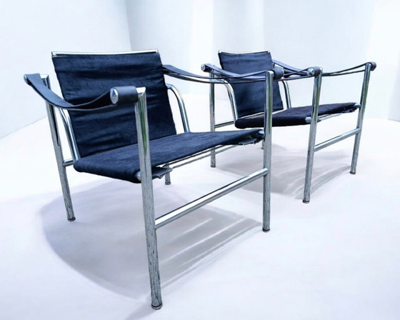 Image 1 of 2x Perriand jeanneret Le Corbusier chaise longue LC1 Cassina pony negro años 60
