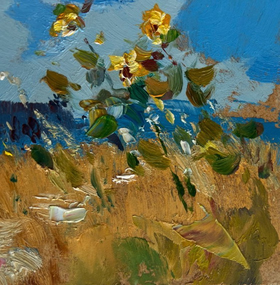 Image 1 of Original Oil Painting Summer Field Landscape Sunflowers reach for the sky