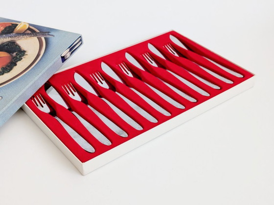 Image 1 of Service de couverts à poisson vintage WMF, 12 pièces, acier inoxydable, style années 1960, Allemagne