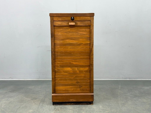 Armoire de bureau Art Déco en hêtre, style tambour, Tchécoslovaquie, années 1940