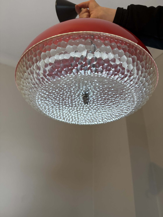 Image 1 of Suspension vintage design rouge style OVNI de l'ère spatiale