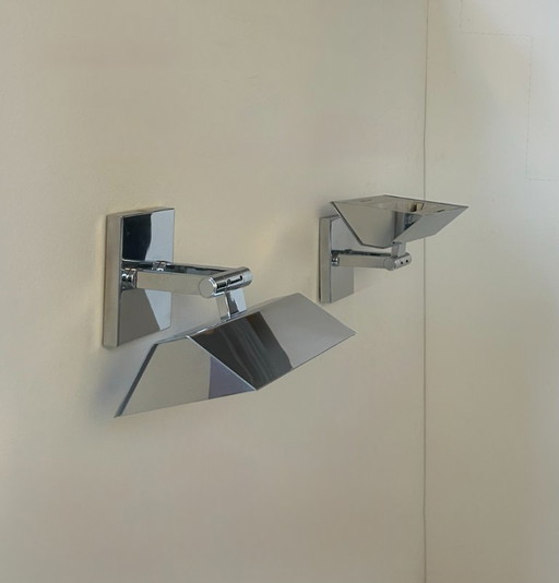 Coppia di applique vintage regolabili, metallo cromato, Francia 1970