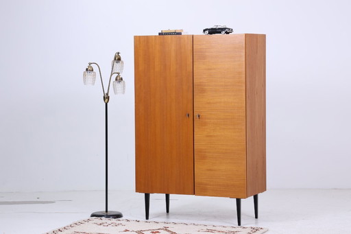 Vintage teak closet | Mid - Century linen cupboard | 60s wardrobe | with 2 clothes rails #07-19