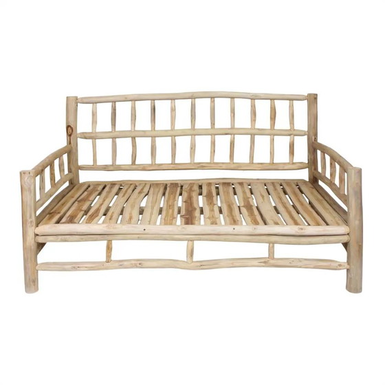 HOLZBANK MIT PANIOL-KISSEN – 2 Sitzer Sofas, Rustic (photo 2 of 8)