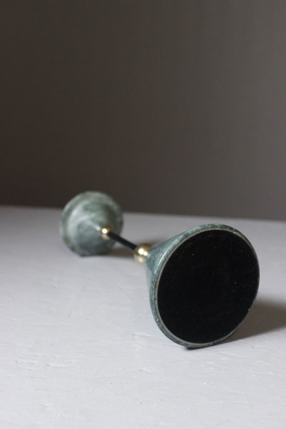 Image 1 of Vintage marble & brass candlestick, post-modernist Memphis design, 1980s
