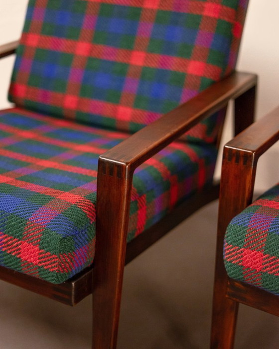 Image 1 of Coppia di poltrone Antimott di Wilhelm Knoll in noce e tartan