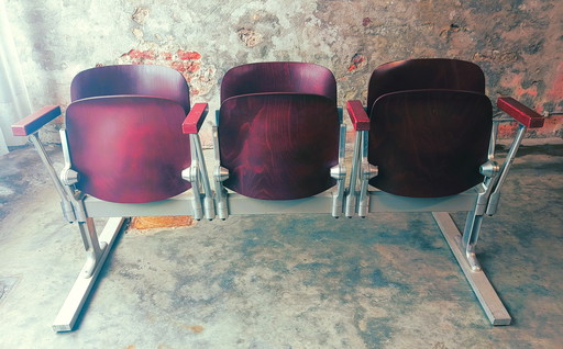 Red Colored Wooden 3-Seat Bench - Castelli DSC 106