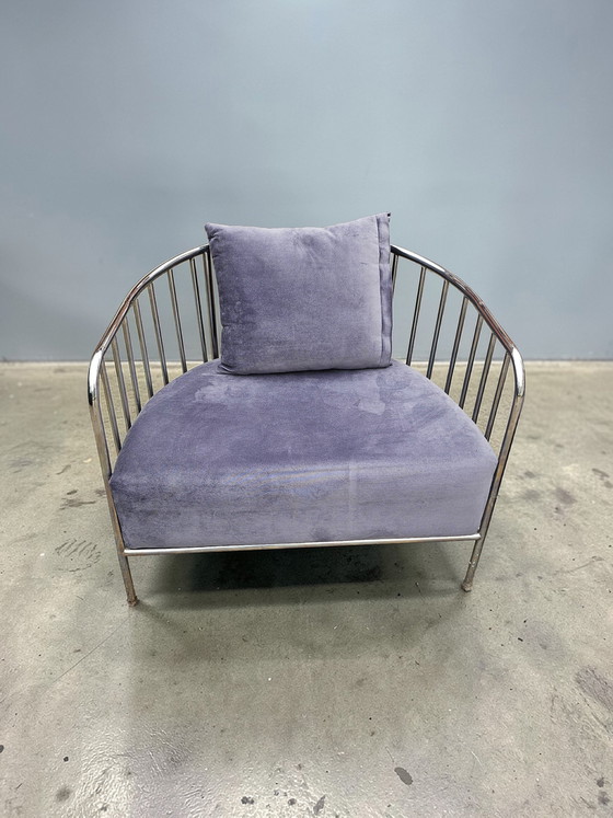 Image 1 of Poltrona lounge vintage in metallo con struttura a corde, design moderno, stile Space Age.