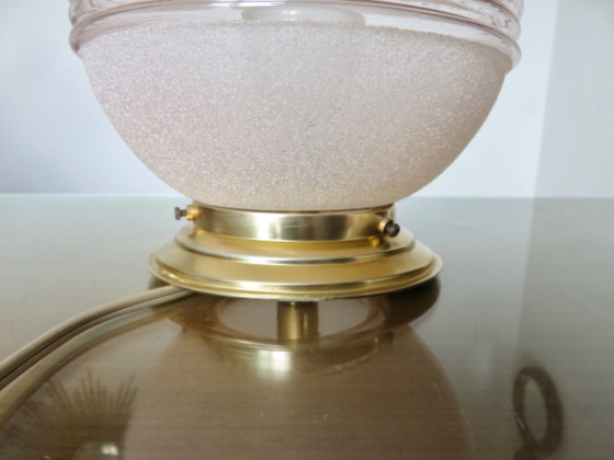 Lámpara de techo de cristal rosa esmerilado con detalles dorados, Francia, 1950. – Plafones, Glass (photo 7 of 12)