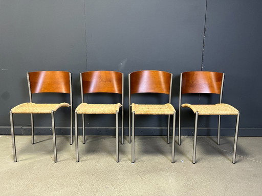 Sedie da pranzo vintage italiane in vimini e cromo, anni '80