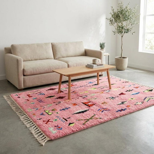 Tapis Marocain Rose Bérbere Fait Main 250cmx160cm – vloerkleden en tapijten, Cotton (photo 2 of 7)