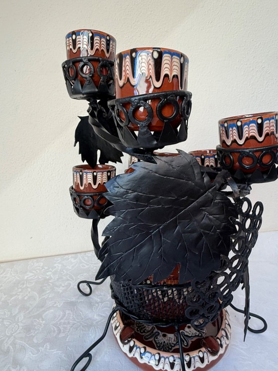 Juego de decantador de cerámica Troyan con soporte de hierro forjado, 6 tazas y cenicero. – Vasos y jarras (photo 8 of 13)