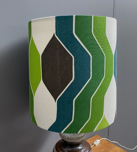 Image 1 of Lampada da tavolo in ceramica con paralume verde di Hustadt-leuchten, anni '70.