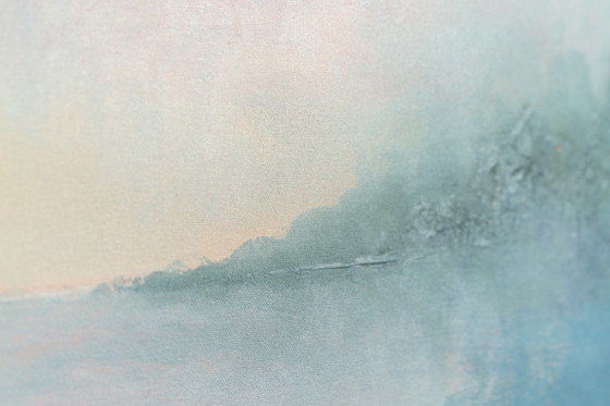 Large Original Framed Blue Abstract Landscape Painting, Textured Acrylic Canvas - The Crossing (photo 10 of 25)