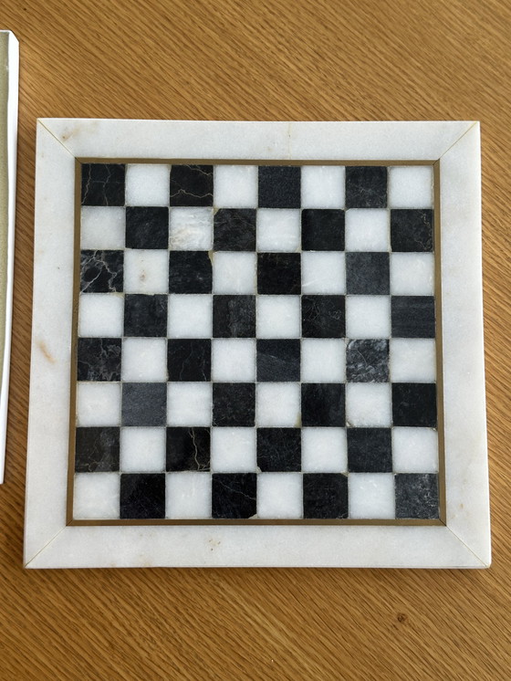 Image 1 of Vintage marmeren schaakspel schaakbord zwart wit