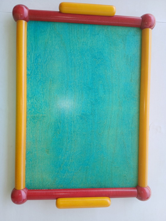Image 1 of Raro Vassoio Vintage in Legno di Pietro Manzoni – Design Postmoderno / Stile Memphis Anni '80