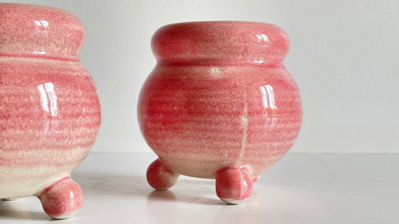 Image 1 of Pair of Pink Ceramic Candle Holders
