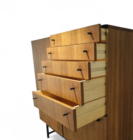 Image 1 of VSJ-125 Couchtisch aus Teakholz und schwarzem Metall, Kurt Gunther und Horst Brechtmann für Fristho, 1960er Jahre