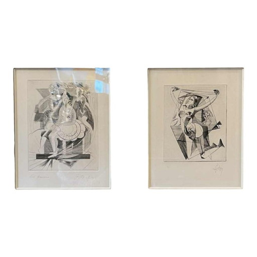 René Mels (Meulemans), Compositions, Gravures, 1945, Lot de 2