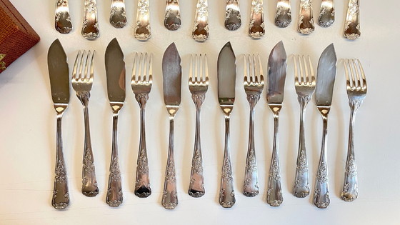 Image 1 of 12 Fourchettes 12 Couteaux à Poisson PLATIL Métal Argenté 