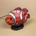 Tiffany Style Clown Fish Lamp Light Bedside Table Patterned Glass Shade Metal Base Brass Antique Pattern Vintage Lampshade Multi