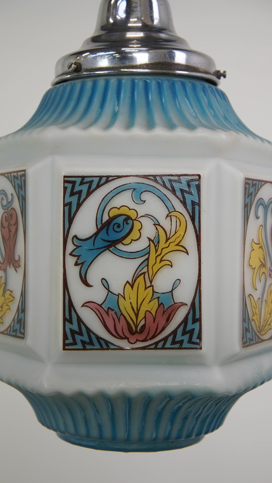 Image 1 of Vintage Voornamelijk Blauwe Art Deco Design Hanglamp