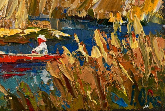 Image 1 of Original Oil Painting Summer River Landscape Silence of the water