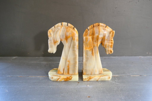 Fermalibri Art Déco in onice/marmo a forma di testa di cavallo – decoratieve objecten, Marble, Stone