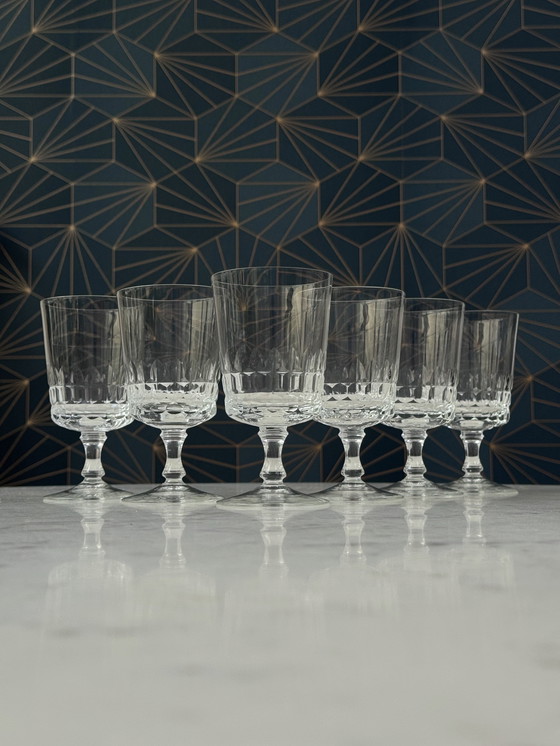 Image 1 of Set di 6 grandi bicchieri da vino in cristallo tagliato a mano – De Rupel, Boom – Art Déco, anni '30