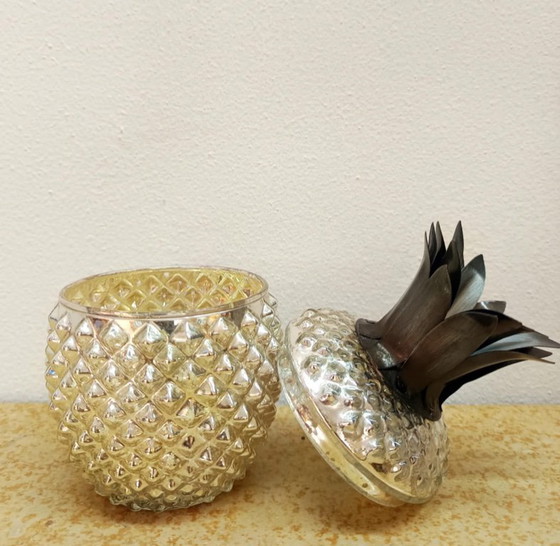 Image 1 of Vintage pineapple candy dish in reverse-painted glass