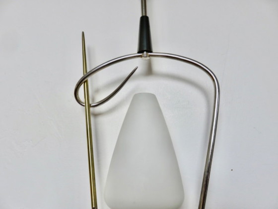 Image 1 of Lustre "ARLUS" France, années 50 60, opaline et laiton