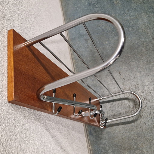 Teak coat rack 1960s vintage wall coat rack chrome coat rack