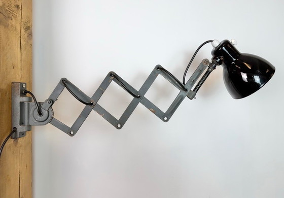 Image 1 of Industrial Black Enamel Scissor Wall Lamp, 1950s