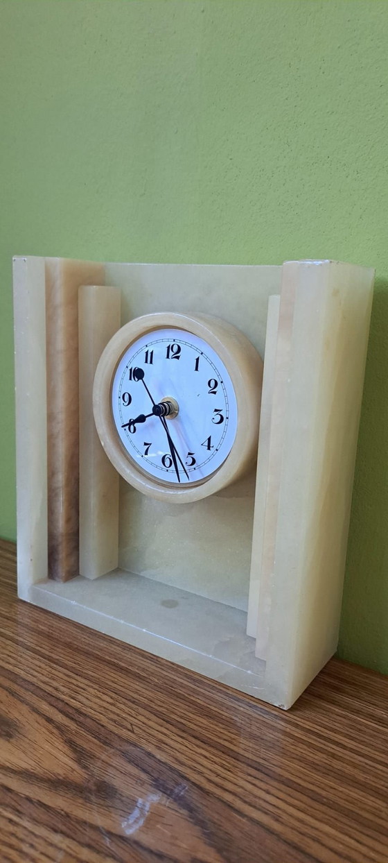Pendule de table en albâtre, Porcelaine, Pierre, Beige (photo 2 sur 5)